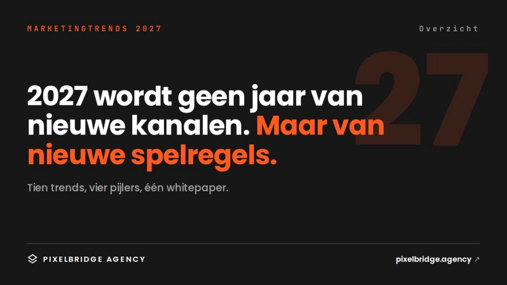 Visual bij marketingtrend overzicht voor 2027, Pixelbridge